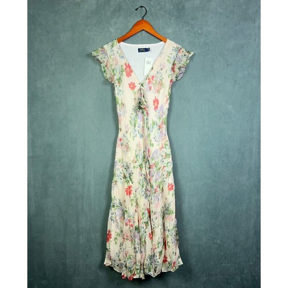 Polo Ralph Lauren Dress Womens Size 0 Multicolor Floral Flutter Sleeve - Picture 6 of 16
